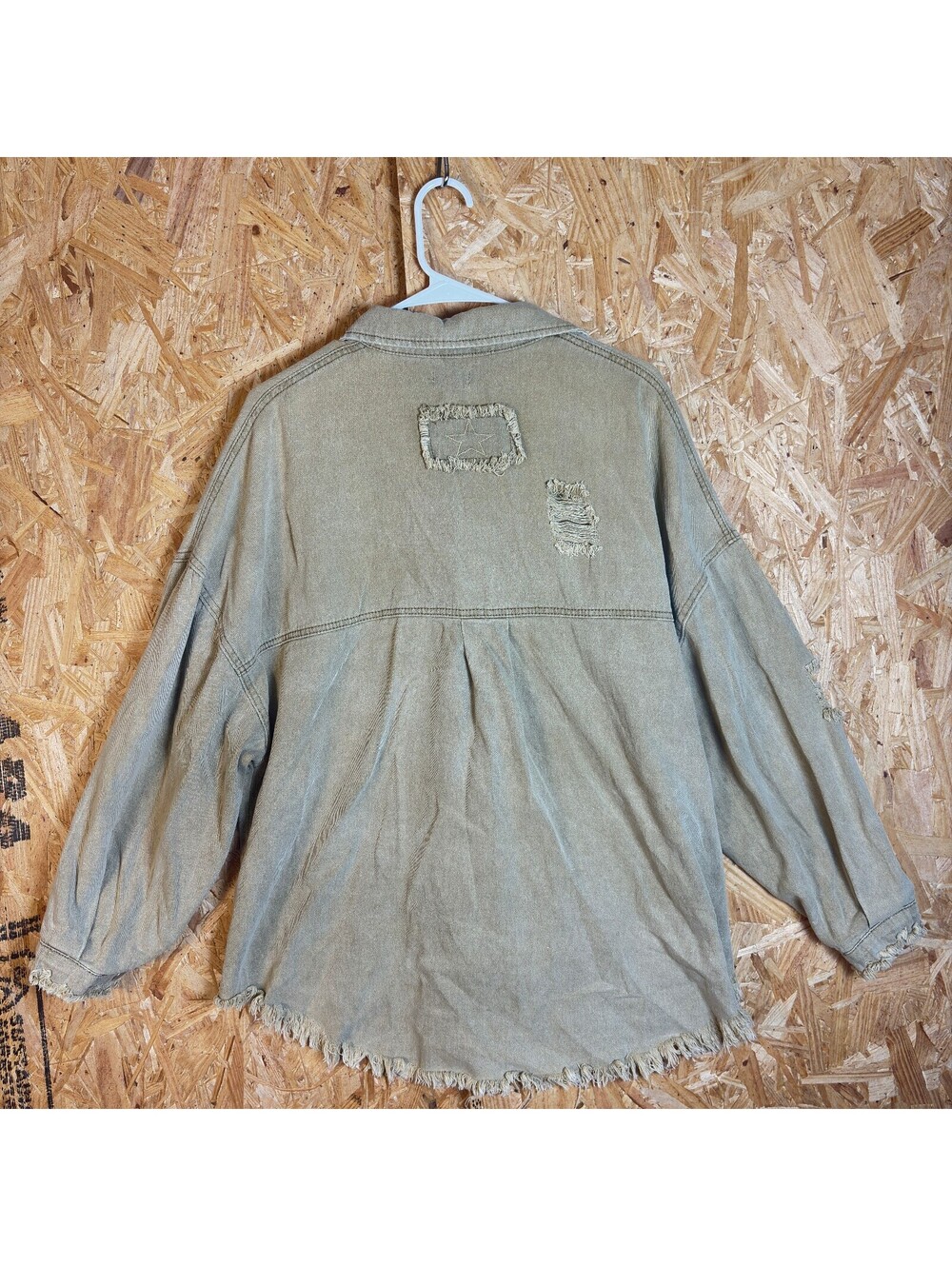 Beige Pol Distressed Button Front Shacket - Picture 7 of 8